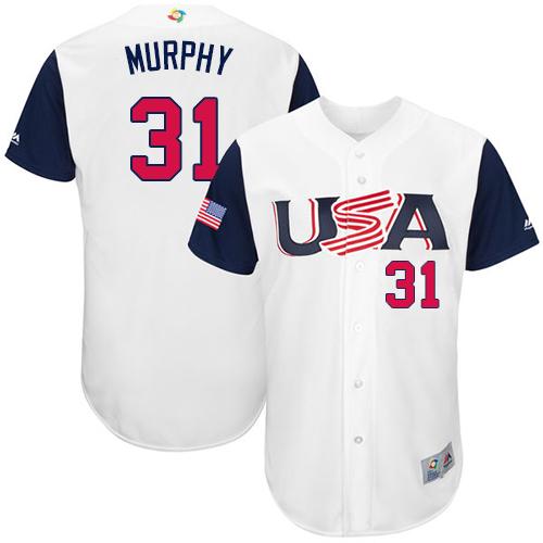 Team USA #31 Daniel Murphy White 2017 World MLB Classic Authentic Stitched Youth MLB Jersey